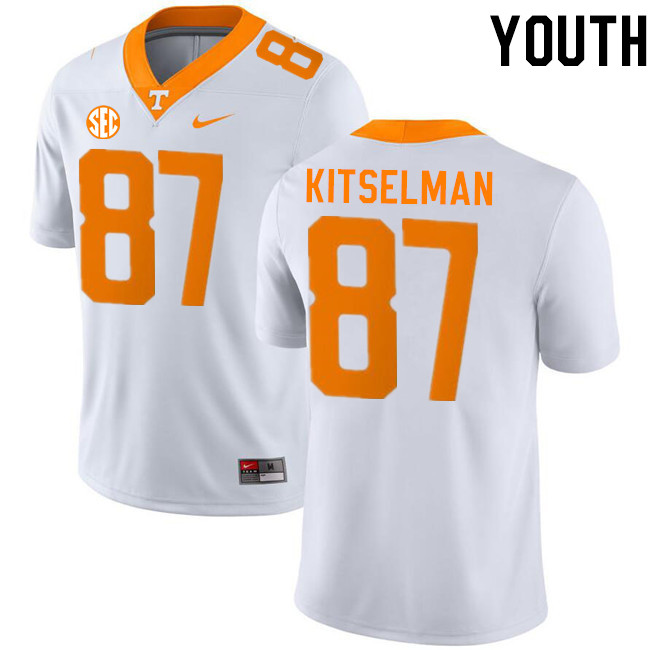 Youth #87 Miles Kitselman Tennessee Volunteers College Football Jerseys Stitched-White